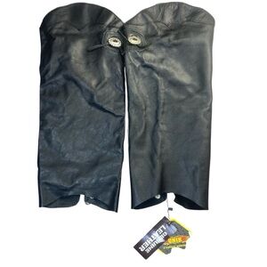 UNIK Leather Motorcycle Chaps L/XL Genuine Black Cowhide Western Concho‎